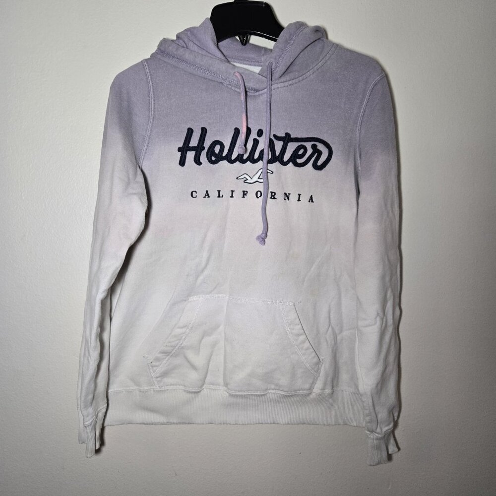 Hollister Logo Women's L Hoodie - White & Purple Tie Dye Sweatshirt - READ